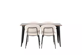 Valgomojo stalas Tempe, Juoda/Riešuto + 4 kėdės Chico, Balta/Juoda