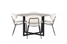Valgomojo stalas Durango Juoda/Riešuto + 4 kėdės Chico, Juoda/Balta
