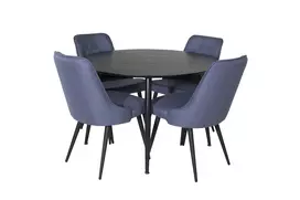 Dipp Valgomojo stalas - 115cm, juoda + Deluxe Valgomojo kėdė 4 vnt., juoda/mėlyna