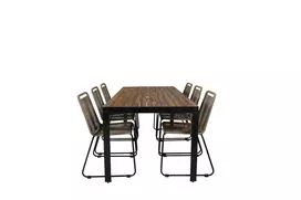 Valgomojo stalas Bois 205*90cm - Juodos kojos / Acacia + Lindos Stacking Chair - Black Alu / Latte Rope_6