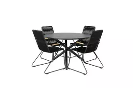 Alma Valgomojo stalas, juoda - ø120cm + Bois kėdė su porankiu 4 vnt., juoda