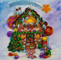 Mini karoliukų siuvinėjimo rinkinys „Meduolinis namelis“ 15×15 cm