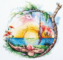 Siuvinėjimo kryželiu rinkinys „Saulėtas rojus“ – 25x25 cm dekoratyvinis paveikslas