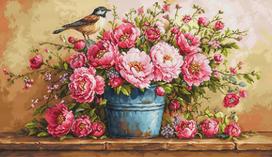 Luca-S kryželiu siuvinėjimo rinkinys „Vešli gėlių puokštė“, 60×35 cm, SB7055