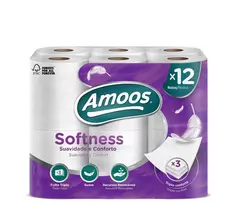 Tualetinis popierius AMOOS, 3 sluoksnių, baltos spalvos, 12 vnt./pak.