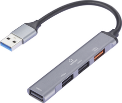 Renkforce RF-6855462 USB-Hub 4 Port USB-A USB 3.0 5GBit/s mit Aluminiumgehäuse Grau RF-USBH-200 (RF-6855462)