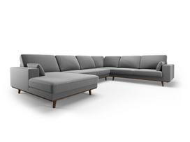 Panoraminė dešinioji kampinė velvet sofa Hebe, 6 sėdimos vietos, pilka