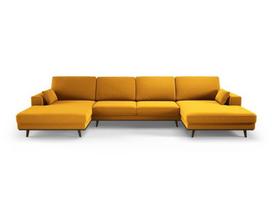 Panoraminė velvet sofa Hebe, 6 sėdimos vietos, geltona (garstyčių)