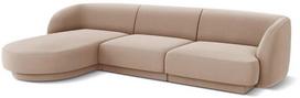Aksominė kairinė kampinė sofa Micadoni Miley, 259 x 155 x 74, smėlio