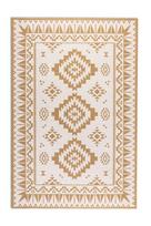 Elle Decoration dvipusis kilimas Gemini vidaus ir lauko erdvėms, dinamiškos ochros spalvos, 120x170, tinka naudoti terasoje ar balkone