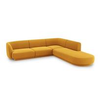 Aksominė dešininė kampinė sofa Micadoni Miley, 252 x 220 x 74, geltona
