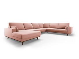 Panoraminė dešinioji kampinė velvet sofa Hebe, 6 sėdimos vietos, rožinė