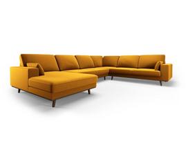 Panoraminė dešinioji kampinė velvet sofa Hebe, 6 sėdimos vietos, geltona (garstyčių)