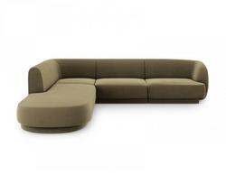 Aksominė kairinė kampinė sofa Micadoni Miley, 252 x 220 x 74, žalia