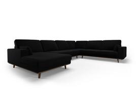 Panoraminė dešinioji kampinė velvet sofa Hebe, 6 sėdimos vietos, juoda