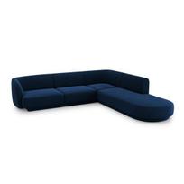 Aksominė dešininė kampinė sofa Micadoni Miley, 252 x 220 x 74, mėlyna