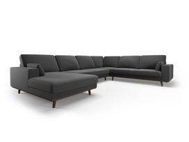 Panoraminė dešinioji kampinė velvet sofa Hebe, 6 sėdimos vietos, tamsiai pilka