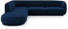 Aksominė kairinė kampinė sofa Micadoni Miley, 252 x 220 x 74, mėlyna
