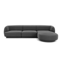 Aksominė dešininė kampinė sofa Micadoni Miley, 259 x 155 x 74, pilka