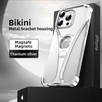 Magnetinis metalinis telefono dėklas, skirtas iPhone 13 14 15 16 Pro Max stovui W formos telefono dangtelis aliuminio lydinio laikiklis berėmio aušinimo korpusas iPhone 16 pilka