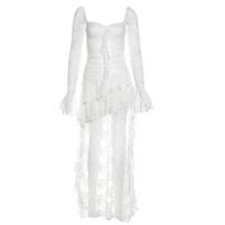 European Style Women's High Waist Square Neck Lace Patchwork Dress Small juoda