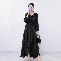 European & American Plus Size Long Sleeve Evening Maxi Dress - Light Luxury Wide Hem Gown One Size
