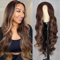 MERISIHAIR ruda mišrios blondinės spalvos ilgas banguotas perukas be kirpčiukų, nėriniai priekyje kasdieniniam nešiojimui, sintetinio pluošto ilgas banguotas perukas moterims 60 CM