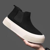 New Fashion Luxury Designer New Men's Suede Leather Platform Casual Elevator Shoes Male Walking Sneakers Footwear 38 juoda
