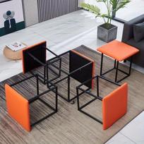 5-in-1 PU odos sėdimoji kubo formos kėdė su pasukamais ratukais, stabilus sofos kėdės-taburetės komplektas, sudedamas osmanas, kilnojama pėdų atrama, tualetinis staliukas oranžinė