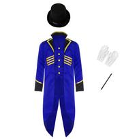 Kids Victorian Steampunk Costume Set Four Piece Tuxedo Tailcoat with Top Hat Gloves and Magician Wand Dress Up 5-6 Years juoda