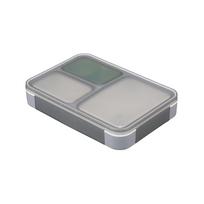 Foodman Slim Bento 600ml Patiekalų dėžutė su dvigubu uždarymu CB DSK, Antibakterinė, [Su puodeliu], Pilka, Sandari, 4 taškų užraktas, Japonija, pilka spalva