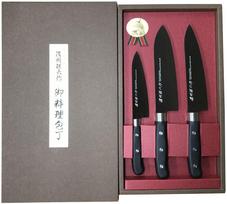 Satake Sangyo Peilių Rinkinys Santoku Petty ir Gyuto Noshu Magoroku HG2803 3 Dalys (Pagaminta Japonijoje) Peilis, Peilis, Peilis, Juodas su titano danga,