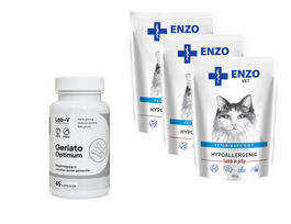 ENZO VET Hipoalerginiai produktai katėms su ėriena želė 3x100g + LAB-V Geriato Optimum 45 kapsulės