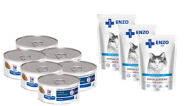 HILL'S PD Prescription Diet Feline z/d Jautrumas maistui 6x156g + ENZO VET Hipoalerginiai produktai katėms su ėriena želė 3x100g