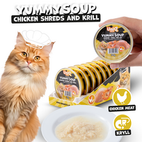 UNIQ PETS YUMMY SOUP sriuba su vištienos gabalėliais ir kriliu katėms 30 g x 8 vnt.