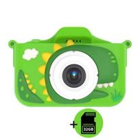 Skaitmeninis fotoaparatas Vaikiškas fotoaparatas DINOZAURAS +32GB MicroSD. Fotografavimas ir filmavimas. Žaidimai, USB laikmena duomenų perkėlimui, dirželis ant kaklo.