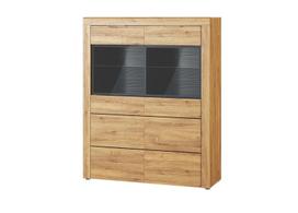Kama 15 vitrininė spinta – elegantiška moderni dviejų durų vitrina, Camargue ąžuolas / juoda