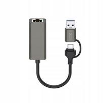 Xo Hub018 2in1 Usb/usb-c į Rj45 tinklo adapteris, pilkas