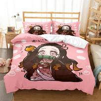 Demon Slayer Patalynės Komplektas 3D Japonų Anime Vaikams Dovana Antklodės Užvalkalas Antklodė Lovos Patalynė Namų Tekstilė Karalienės Karaliaus Vienvietis Dydis 70x133cm 2pcs pink