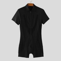 INCERUN Vyriški trumparankoviai tinkliniai permatomi patchwork prigludę kombinezonai Romper Bodysuits Pižamos L juoda