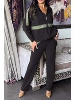 2024 Euro-American Solid Color Zip-Up Sweatshirt & Drawstring Pants Set - Women's Casual Two-Piece M žalia