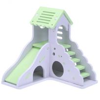 Spalvinga mini medinė skaidrė „Pasidaryk pats“ Surinkite „Hamster House“ mažų gyvūnų žaislas naminiams gyvūnėliams žalia