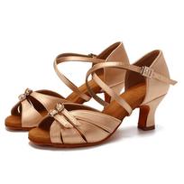 Pobūvių lotyniškų šokių batai moterims / merginoms / moteriški tango ir salsos šokių batai aukštakulniai vidaus satininių šokių batai 6CM-34 juoda