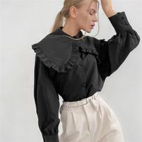 blusas mujer de moda rufless Top female women shirts Women's white shirt Blouses tops Long sleeve Chic woman blouse black S juoda