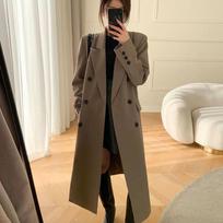 Senior Sense Trench Coat Coat Moteriškas ilgas pavasario ir rudens Naujo temperamento dvieilis kostiumas su apykakle M pilka