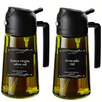 2 vnt. Virtuvinis stiklinis alyvuogių aliejaus dozatorius, 2 viename aliejaus buteliukas ir maisto gaminimo purškiklis, 16oz Premium tamsiai žalio stiklo aliejaus buteliukas, aliejaus purškiklis maisto gaminimui