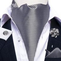 Vintage Ascot kaklaraištis vyrams Pilka vientisos spalvos Cravat Tie Silk Hanky ​​rankogalių segtukų rinkinys vakarėliui AS-2017