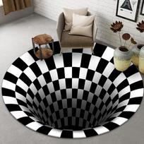 3D Apvalūs Kilimai Svetainei Paprastas Juodas ir Baltas 3D Stereo Vizijos Kilimas Plotas Kilimai Geometrinis Neslystantis Namų Miegamojo Grindų Kilimėlis 60x60cm( 24x24in)