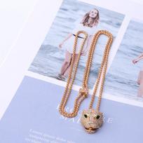 New Exquisite Leopard Full Diamond Personalized Necklace with Adjustable Chain for Men and Women To Freely Wear Sweater Chains 60CM gray