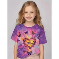 Casual T-Shirts Girls' Clothing New Funny Animal Butterfly 3d Print Girls' T-Shirts Party  Short Sleeved T-Shirts 120 beige
